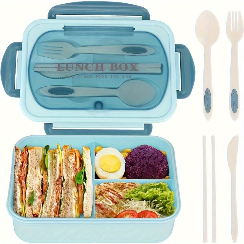 40.58oz Leak-Proof Bento Box with Cutlery - BPA-Free, Microwave Safe, 3 Compartments, Green Silicone Lunch Container for School, Work & Outdoor Meals, Outdoor Meal Box | Compartmentalized Lunchbox | Secure Locking Lid