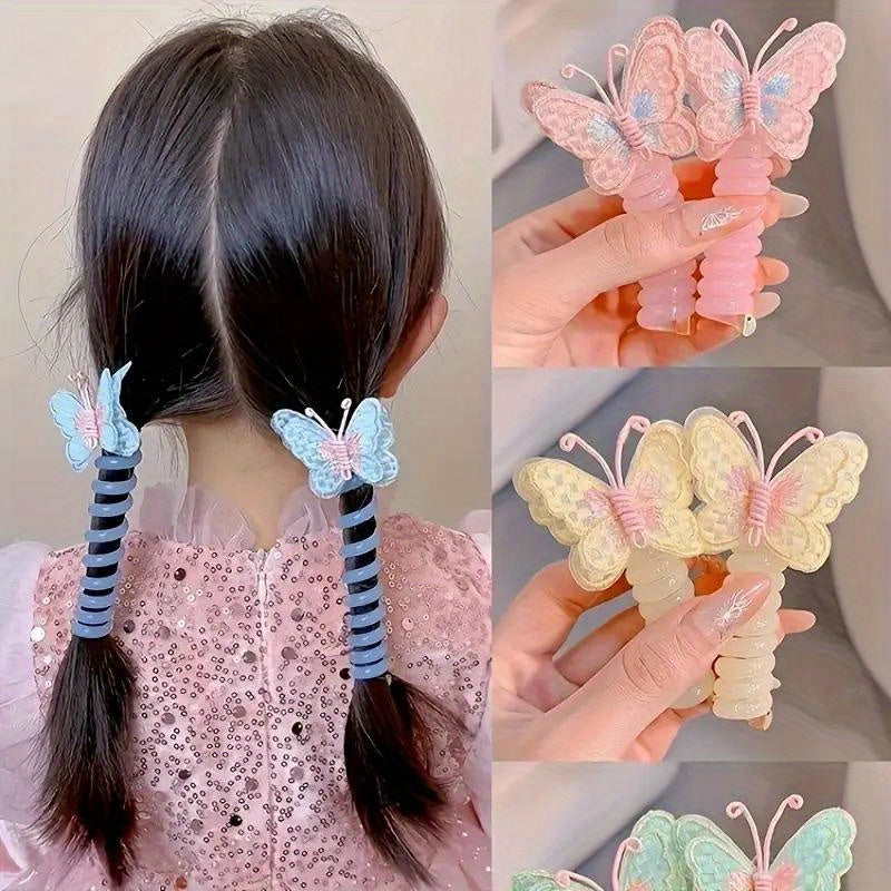 2 Cute Three-Dimensional Butterfly Phone Line Hair Rings, Suitable for Girls, High Elasticity Phone Line Hair Rings, Mixed Color Resin And Embroidered Butterfly Headpieces, Suitable for Daily And Casual Wear, Suitable for All