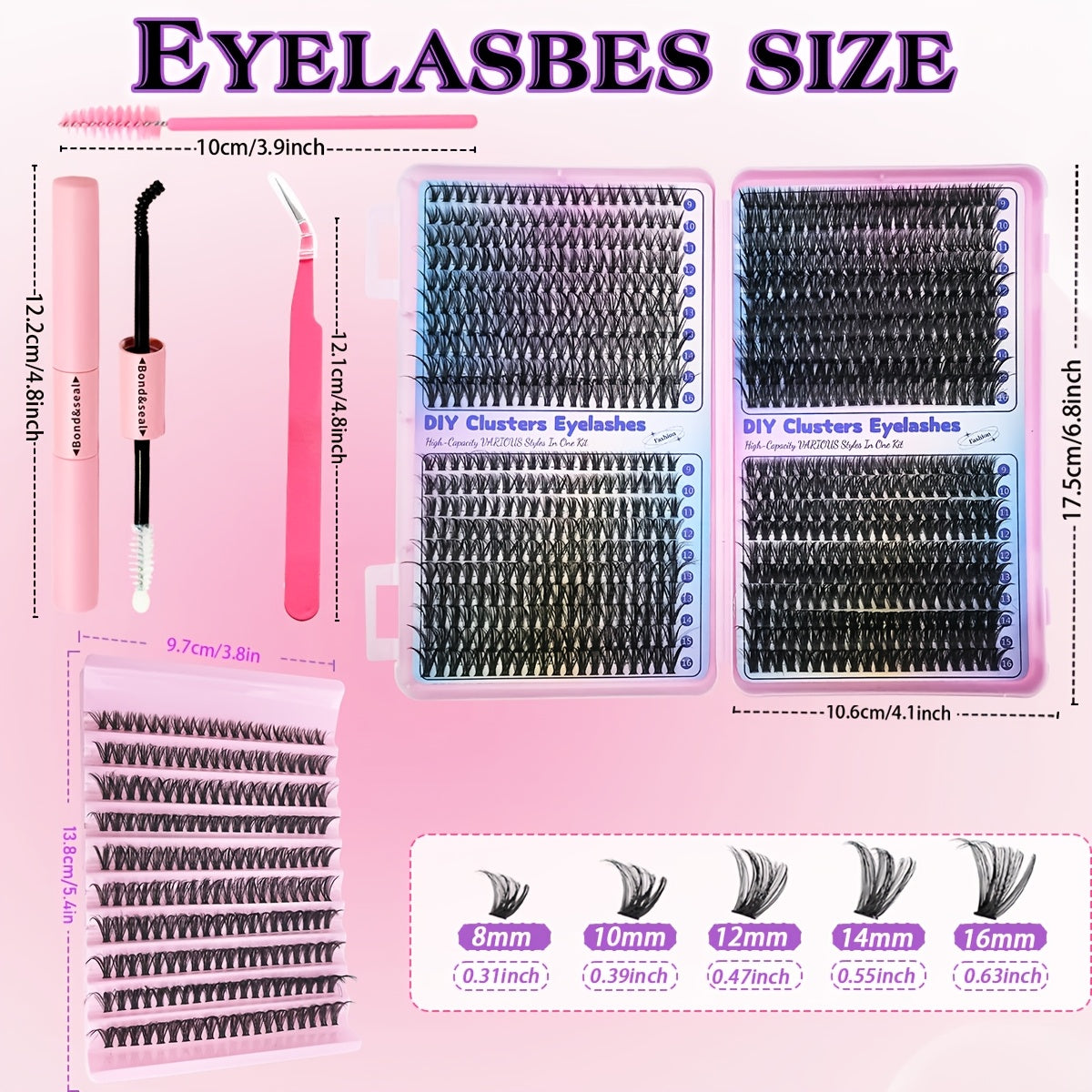 200/800pcs DIY Eyelash Extension Kit Individual Lashes Cluster, 9-16mm Mix 30D 40D 50D 60D with Lash Bond and Tweezers for Beginners, Exquisite gift set Beautiful gift, New Year gift