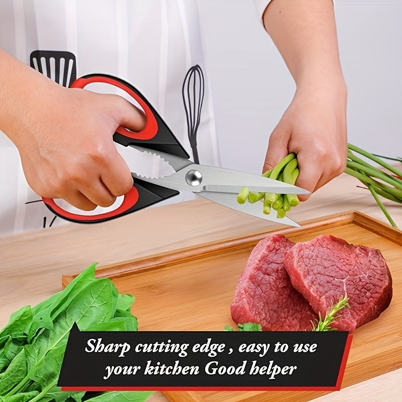 2-Pack Stainless Steel Kitchen Scissors - Heavy Duty All-Purpose Meat & Poultry Shears with Non-Slip Handles, Dishwasher Safe, Sharp Cutting Edge for Cooking & Utility Use - Black & Red/Black & Gray