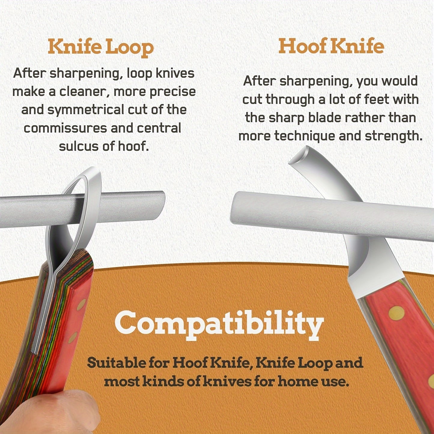 12.7cm Farrier Hoof Trimming Tool with Diamond-Coated Sharpening Rod for Horses - Durable Iron Alloy Loop Knife and Hoof Knife Sharpener Set for Precise and Effortless Grooming