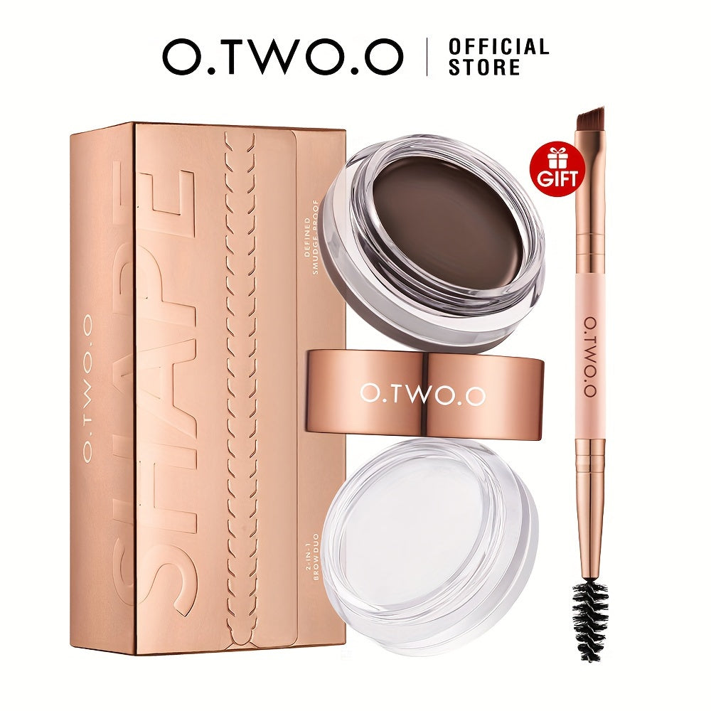 24-hour Waterproof O.TWO.O Eyebrow Cream and Wax - Natural, Long-lasting, Ultra Thin Slanted Brush for Precise Application, Concealer, and Shaping - Suitable for All Skin Types