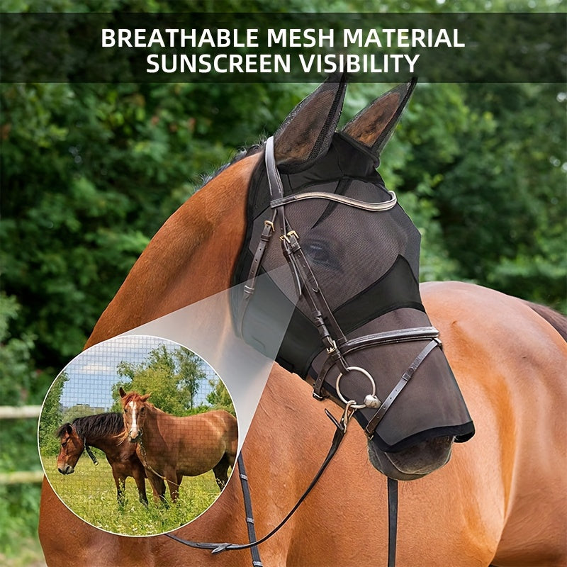 1pc Anti-mosquito Horse Head Cover Face Mask With Breathable Fabric, Insect-proof Anti-mosquito Sunshade Horse Supplies