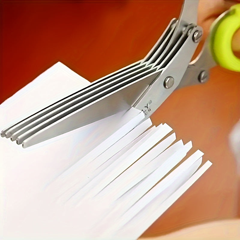 1/2pcs 5-Layered Stainless Steel Kitchen Scissors - Versatile Onion & Herb Shredder for BBQ & Indoor Use - Durable, Safe with Protective Cover & Built-in Cleaner