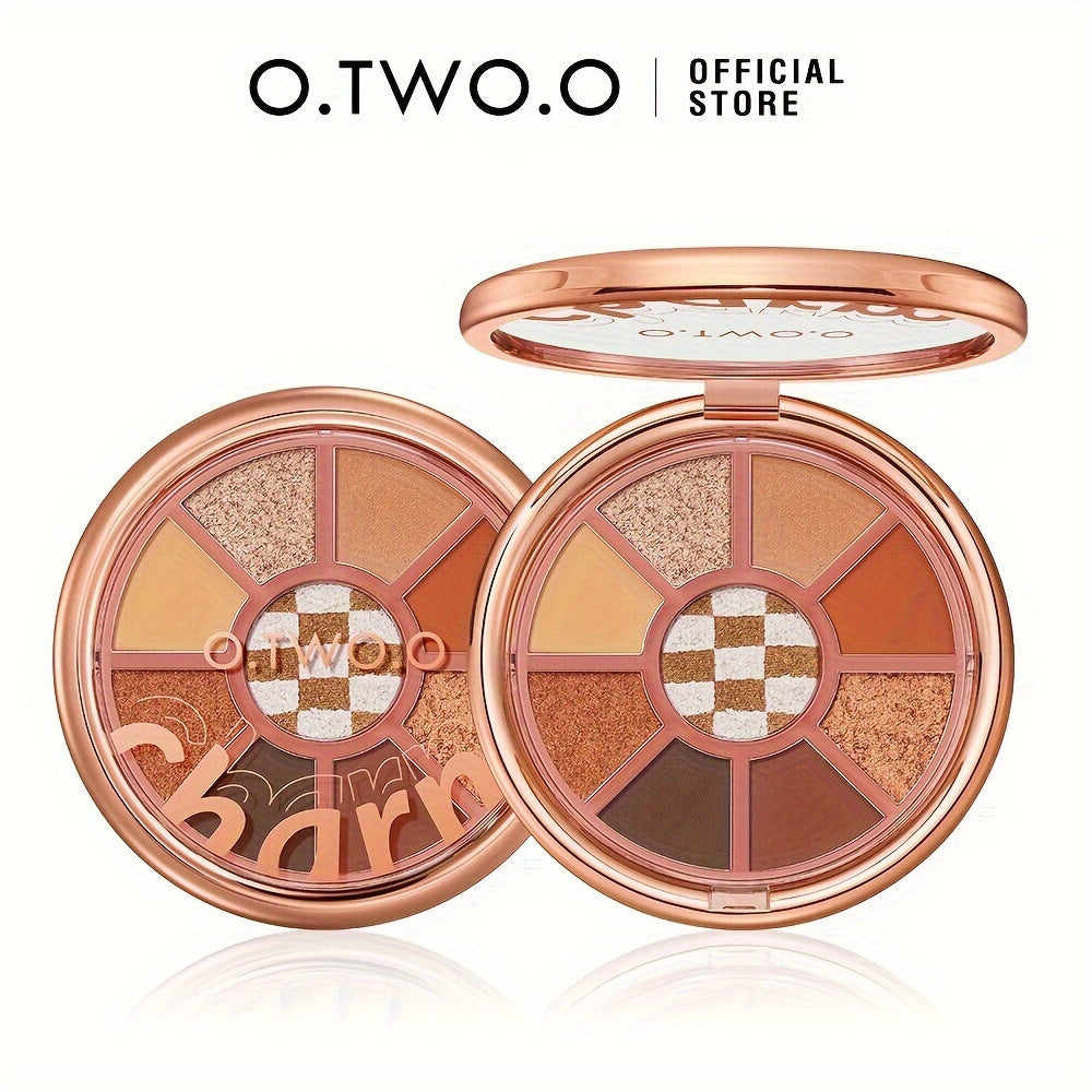 O.TWO.O Velvet Smooth Eyeshadow Palette - 9 Vibrant Colors, Matte & Shimmer Finish, Long-Lasting High Pigment Makeup with Rose Golden Compact, Perfect for Valentine’s Day or Everyday Glam