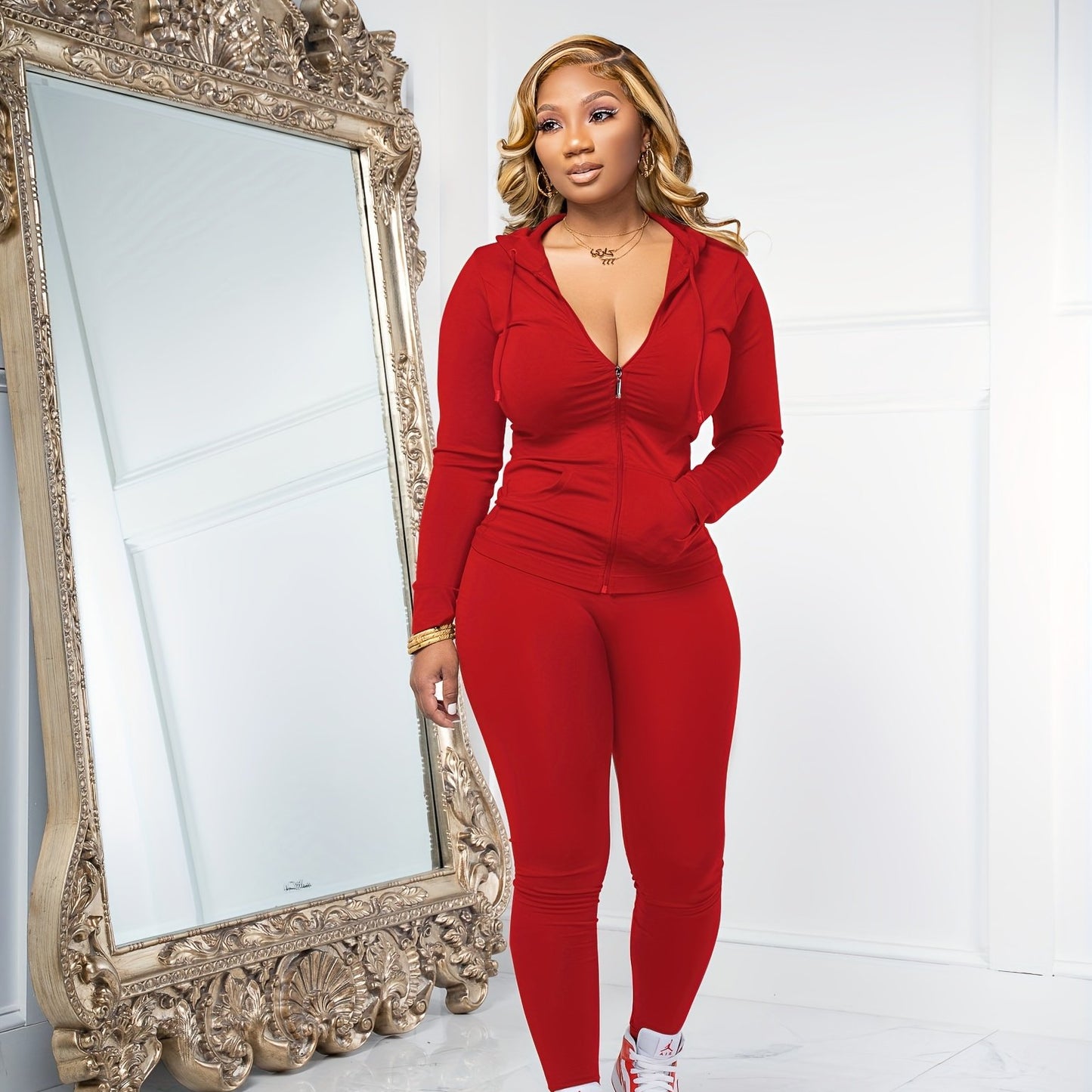Women Two Piece Outfits Workout Sets Bodycon Tracksuit Long Sleeve Zip Up Hoodie Jacket Jogger Matching Sweat Pants Set