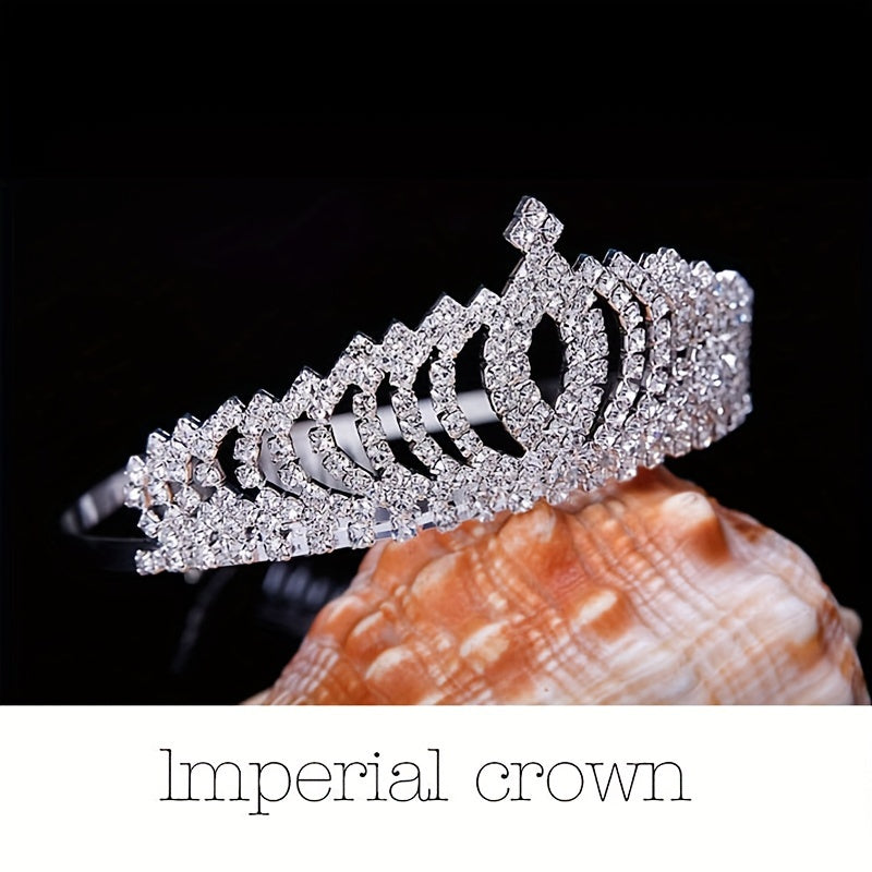 Royal Princess Tiara Headband, Full Rhinestone Crown with Comb, Bridal Wedding Birthday Banquet Hair Accessory, Fashionable Princess Style, 4.92x1.77 inches, Women's Special Occasion Jewelry Accessory Wedding & Birthday Celeb
