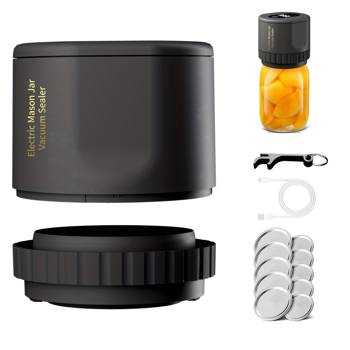 1pc, Electric Mason Jar Vacuum Sealer, Automatic Vacuum Pump With One-Touch Operation, Leak-Proof Seal For Regular And Wide-Mouth Canning Jar, Portable Food Saver For Freezer Dried Food Storage, Kitchen Tools