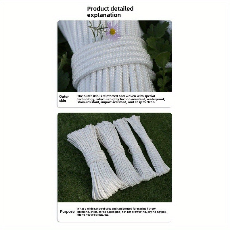 1pc Nylon Rope - Strong and Wear-Resistant Braided Rope in White Core, Available in Various Sizes (30m/50m/100m), Ideal for Bundling, Truck Pulling, Tarpaulin, Tent, Fishing Boat, Net, Salvage Use, Durable Material for Outdoo