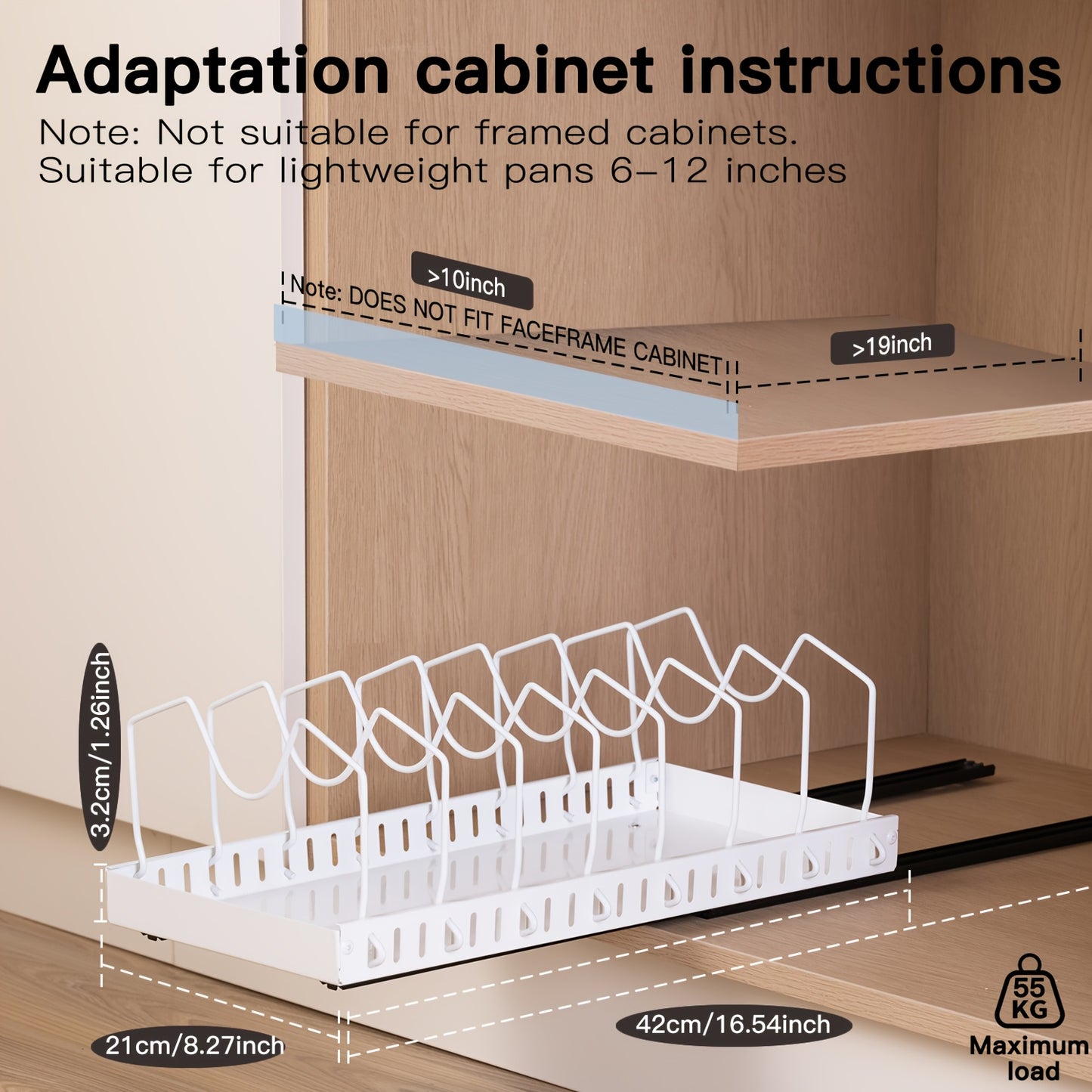 Pull Out Pot Lids Organizer Rack, 2pcs Pots And Pans Organizer for Under Cabinet, Pot Lid Holder with 8 Adjustable Compartment for Kitchen Cabinet Cookware Baking
