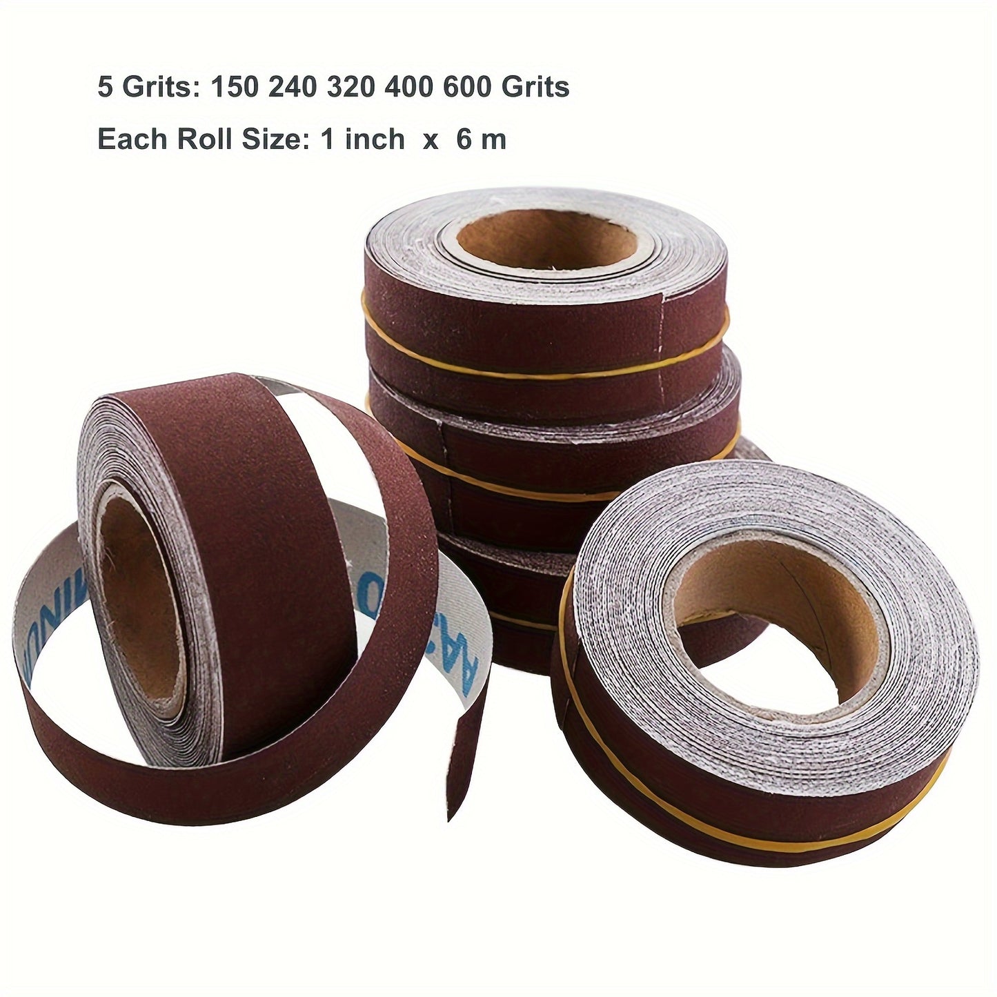 5 Grits Emery Cloth Rolls Paper with Zirconia And Aluminum Oxide Abrasive Sandpaper, 1" X 20" (6M) for Wood Metal Craft Polishing