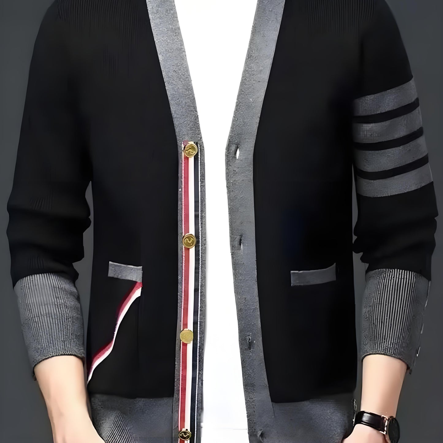 Men's New Stylish Cardigan Sweater. Autumn Patchwork Color, With A Sense Of High Class And Trendy. Loose Fit Knitted Jacket.