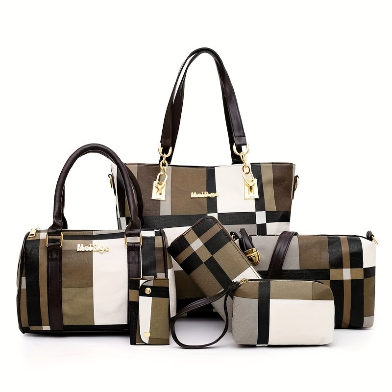 6pcs Womens Handbags Tote Bags Shoulder Bag Leather Purses Satchel Bag Top-Handle Handbag Crossbody Bag Wallet Clutch