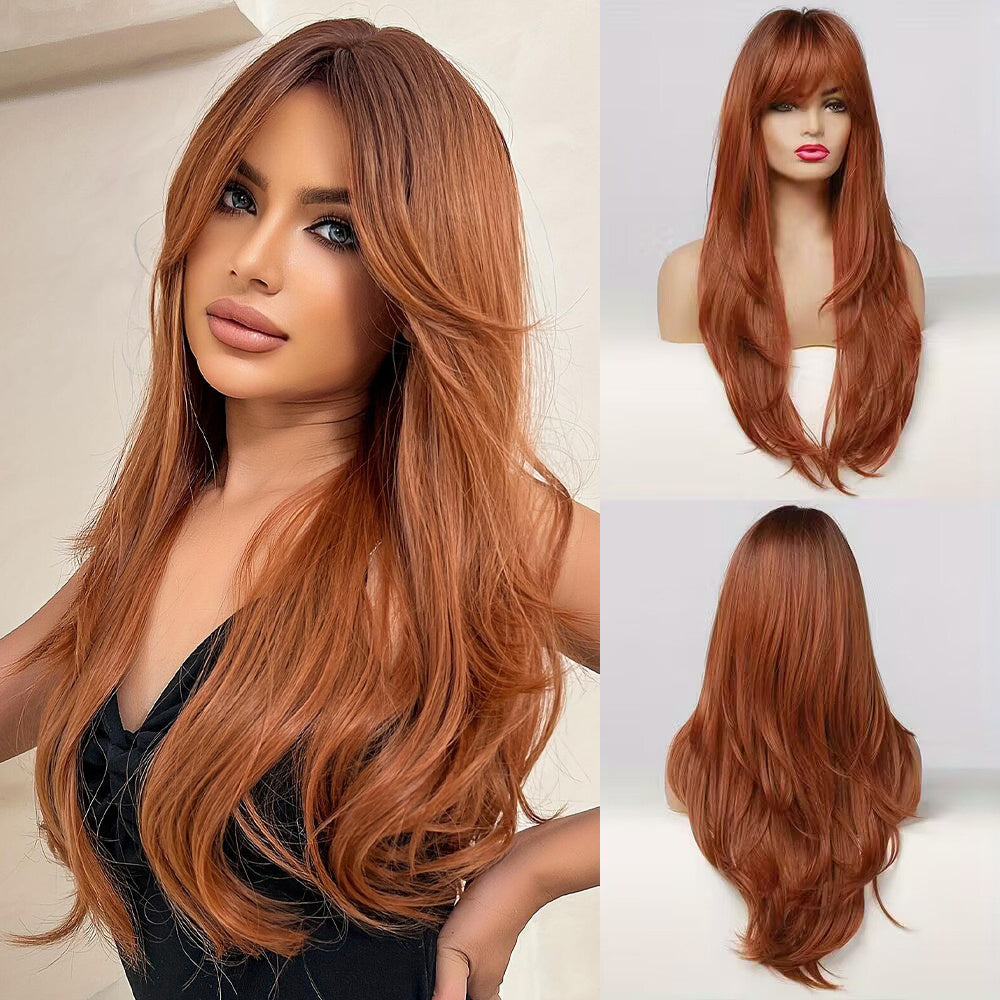 Butterfly Haircut Long Wavy Hair Wigs Synthetic Middle Part Fiber Hair Wigs For Women Hair Replacement Wig Music Festival
