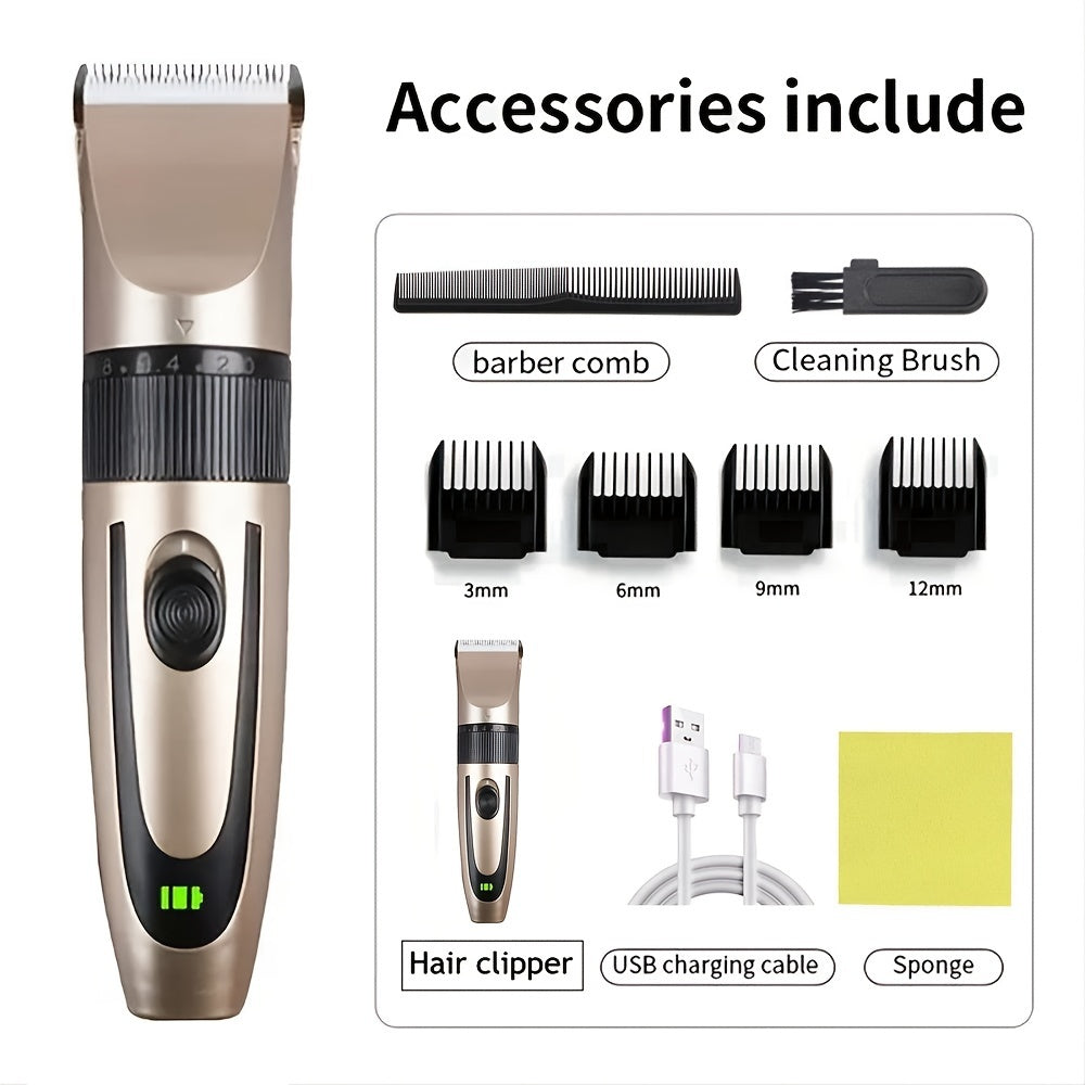 USB Rechargeable Hair Clippers for Men, Cordless Electric Haircutting & Grooming Kit, ABS Body, with 400mAh Lithium Battery, 3mm-12mm Guide Combs, Barber Comb, Cleaning Brush, Hair Clipper, for Salon & Home Use
