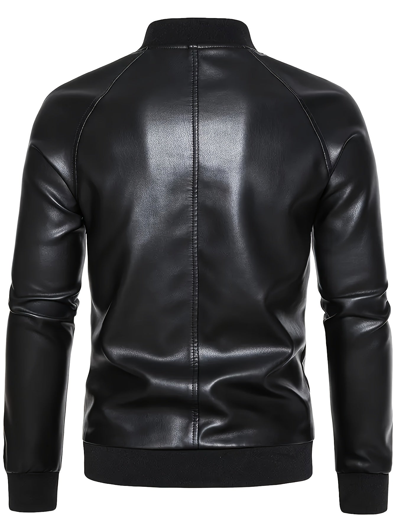 Men's Stylish Black PU Leather Jacket - Casual Baseball Collar, Zip-Up with Pockets, Loose Fit, Machine Washable, Perfect for Casual Attire