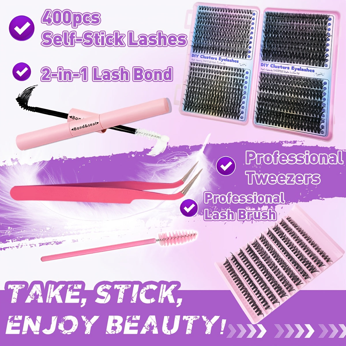 200/800pcs DIY Eyelash Extension Kit Individual Lashes Cluster, 9-16mm Mix 30D 40D 50D 60D with Lash Bond and Tweezers for Beginners, Exquisite gift set Beautiful gift, New Year gift