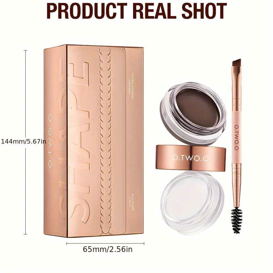 24-hour Waterproof O.TWO.O Eyebrow Cream and Wax - Natural, Long-lasting, Ultra Thin Slanted Brush for Precise Application, Concealer, and Shaping - Suitable for All Skin Types