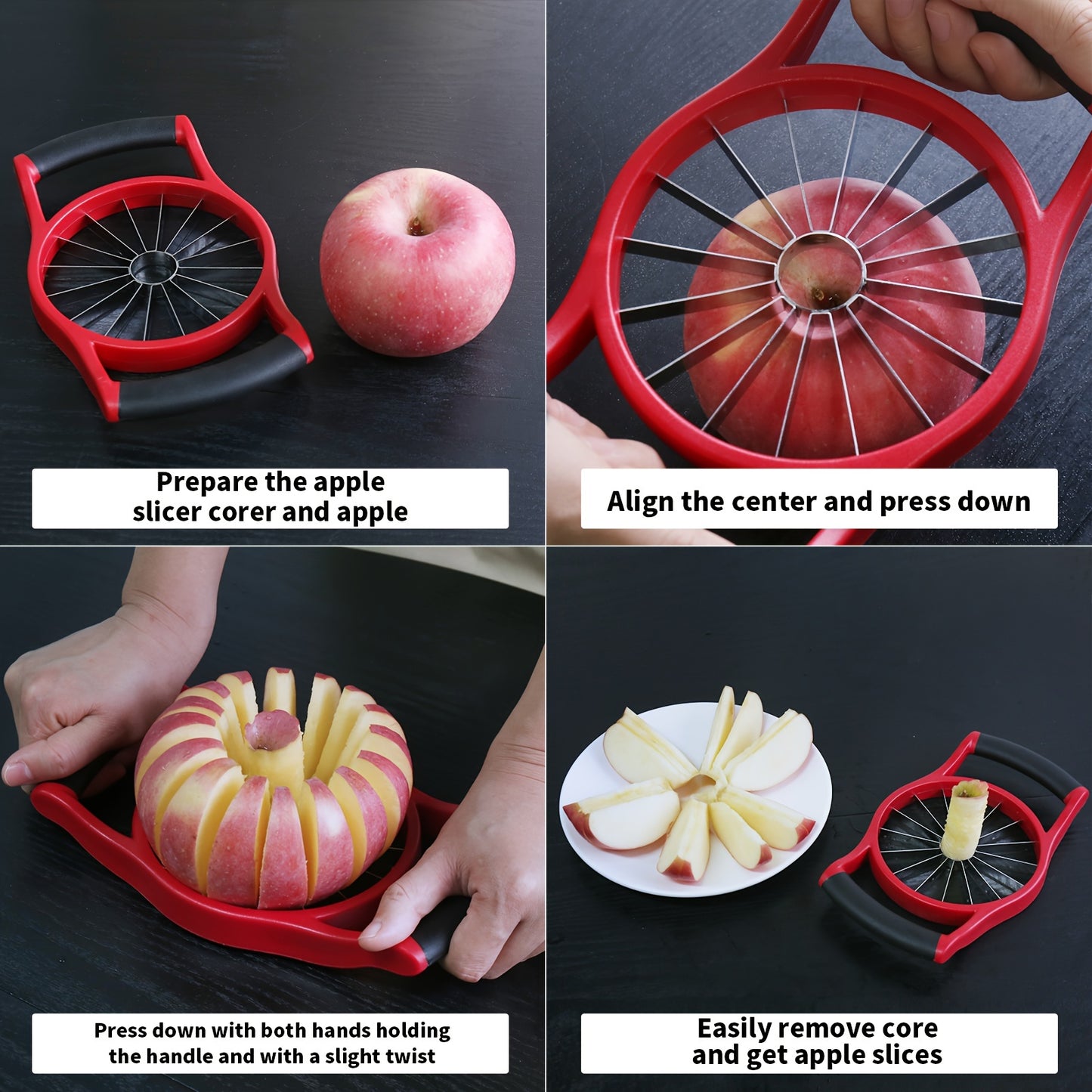 Apple Slicer Corer, Stainless Steel Upgraded 16-Slice Sharp Apple Slice Cutter Large, Ergonomic Plastic Handle Non-Slip Easy Grips, Kitchen Fruit Divider Prevent Rust Easy Clean (Red)