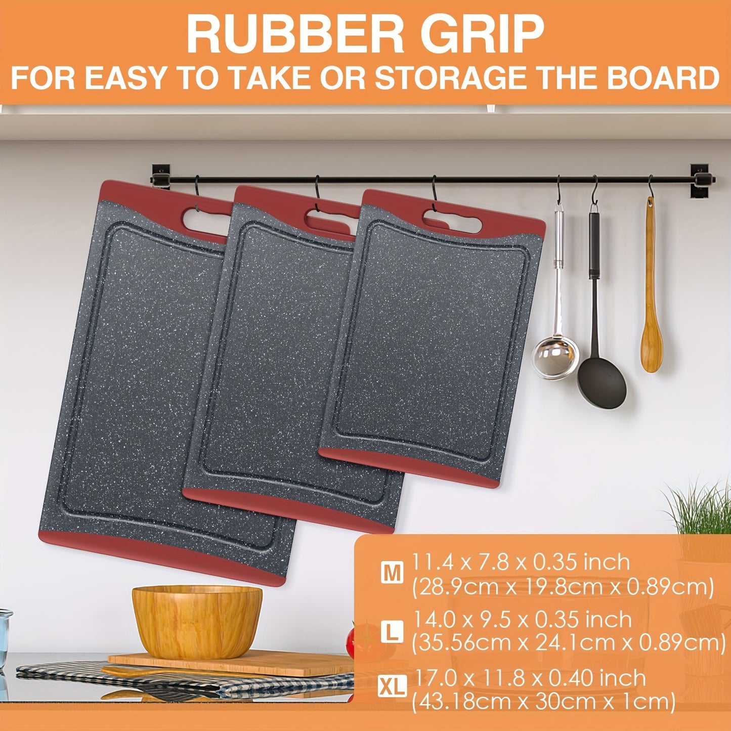 Extra Large Cutting Boards, Plastic Cutting Boards For Kitchen (Set Of 3) Cutting Board Set Dishwasher Chopping Board With Juice Grooves Easy-Grip Handles, Kitchen Gadgets, Kitchen Utensils. Red.Mother'S Day. Easter. Ramadan.