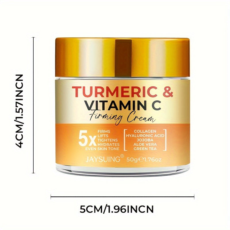 JAYSUING Turmeric & Vitamin C Firming Moisturizer Cream - Unisex Adult, All Skin Types, Hydrating & Tightening, Jojoba Oil Infused, Collagen & Aloe Vera Enriched, Soothes & Smoothes Skin, 50g