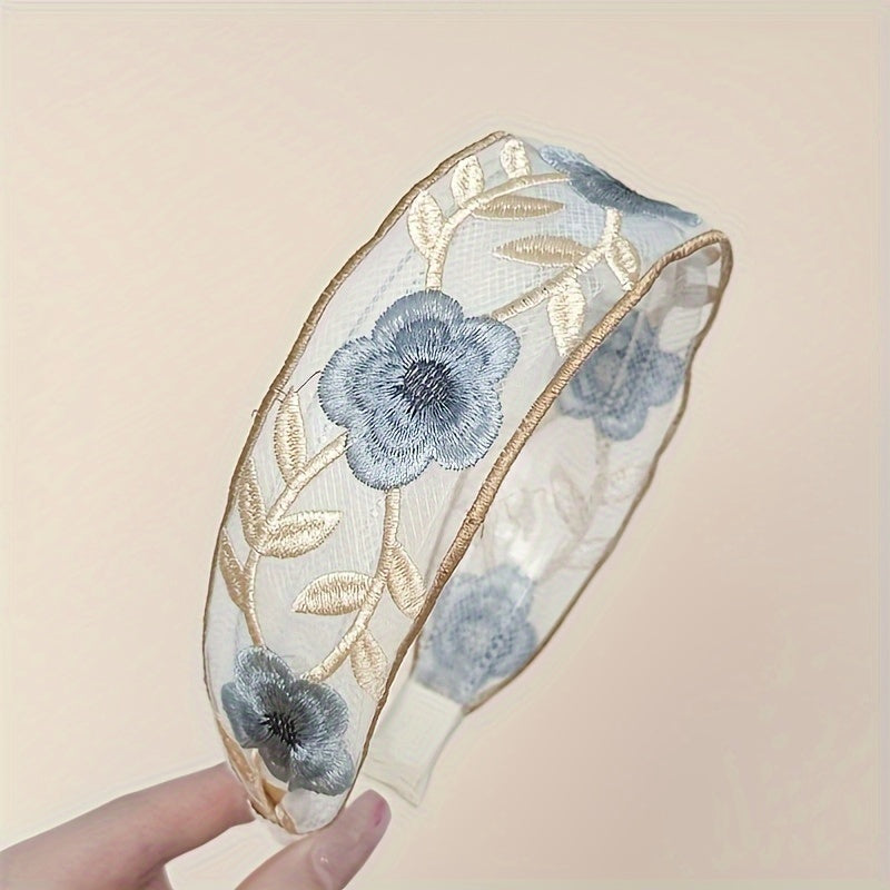 Elegant Boho Embroidered Floral Headband Set - Wide, Vintage-Inspired Hairbands for Women