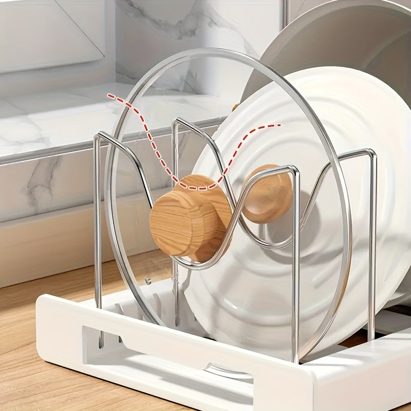 Pots And Pans Organizer, Adjustable Bakeware Organizer Pot Lid Holder Rack, Expandable Kitchen Organizer Rack Holder With Dividers - Under Cabinet Storage For Pots, Pans, Lids, Bakeware (White)