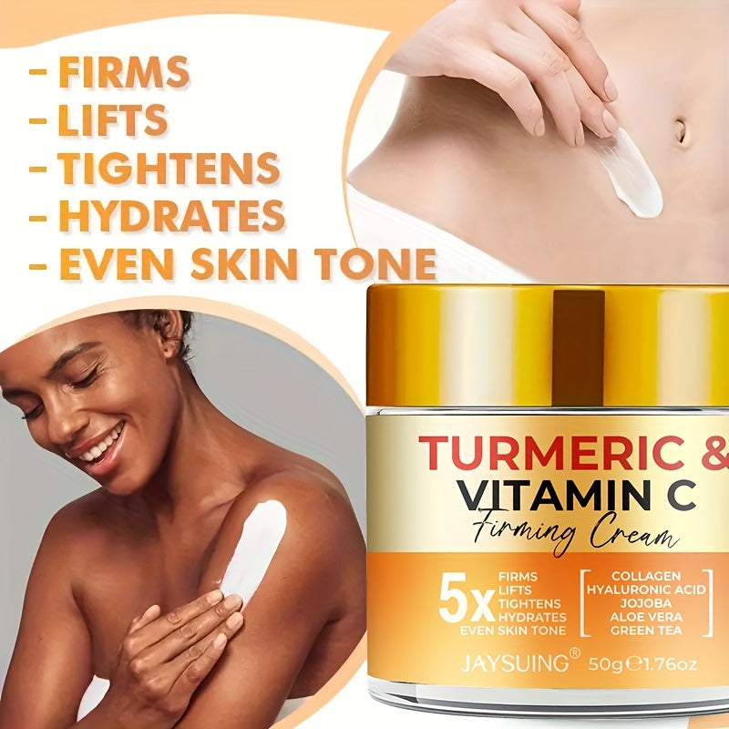 JAYSUING Turmeric & Vitamin C Firming Moisturizer Cream - Unisex Adult, All Skin Types, Hydrating & Tightening, Jojoba Oil Infused, Collagen & Aloe Vera Enriched, Soothes & Smoothes Skin, 50g
