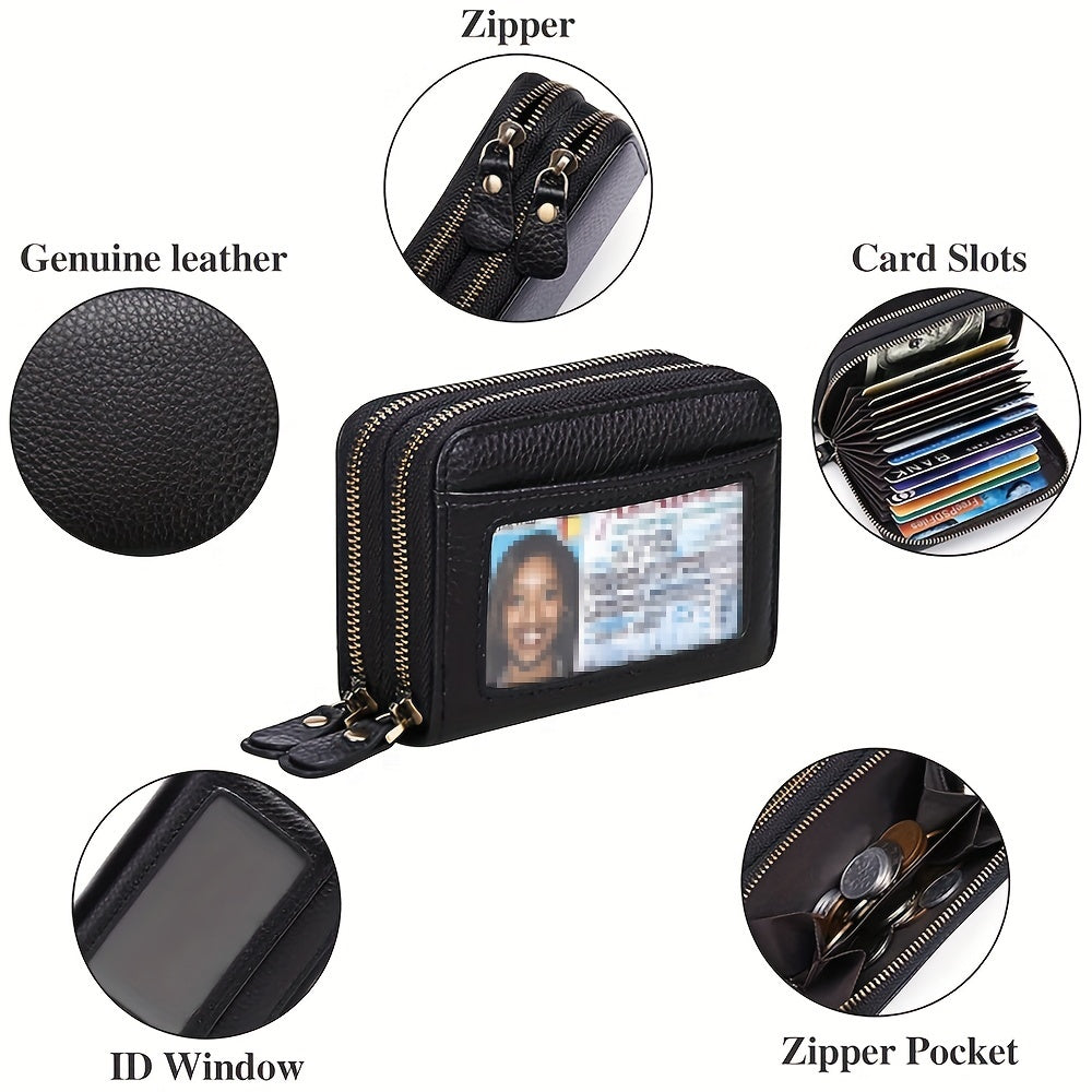 1pc Ciephia Women's RFID Blocking Wallet - Slim Top-Grain Cowhide Credit Card Holder with Zipper Closure, Multiple Card Slots & Coin Pocket, Compact Black Genuine Leather Purse for Women, Gift for Her, Sleek Women's Accessory