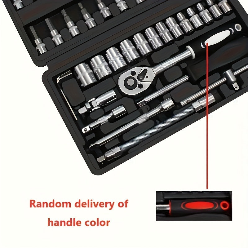 216/46pcs High Quality Multifunctional Heat Treated Chrome Vanadium Steel Ultimate Car Mechanic Tool Set, Premium Torque Wrench Set, Ultra Portable, Integrated Solution for Car, Bike And Motorcycle Maintenance