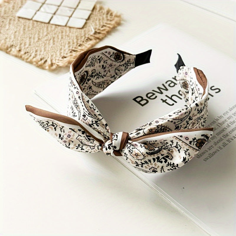 2pcs Elegant & Boho Chic Knotted Headbands for Women - Floral & Paisley Designs with Rabbit Ear Accents, Comfortable Fabric Hair Accessories for Casual Attire