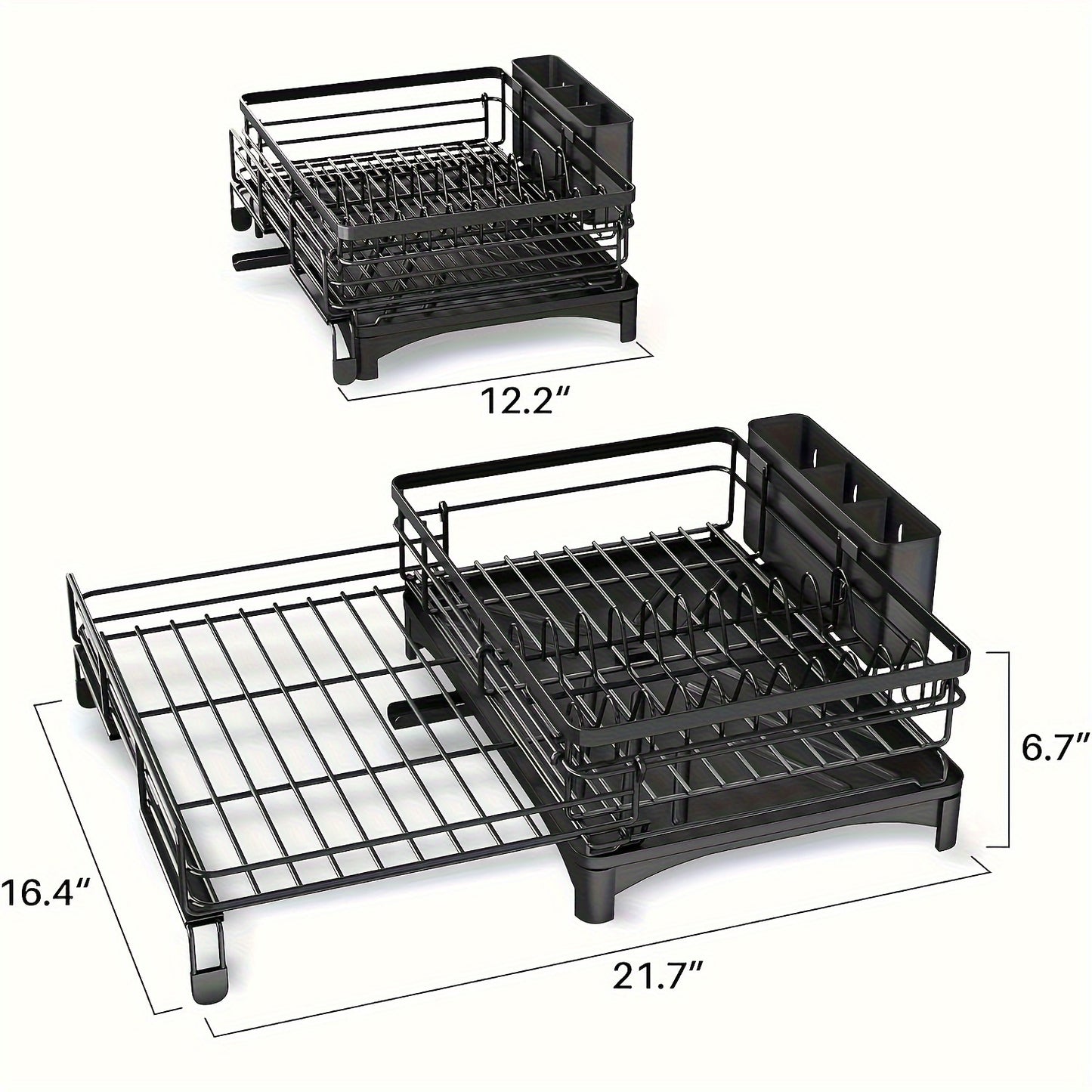 Expandable 2-in-1 Dish Drying Rack - Space-Saving, Rust-Resistant Metal Dish Drainer With Pan Slots, Utensil Holder, And Drainboard For Kitchen Counter And Sink Organization