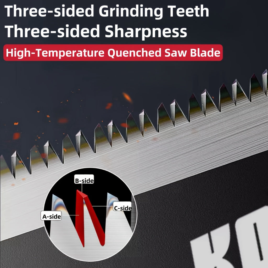 1pc Durable SK5 Steel Folding Saw - Multi-Functional Double-Edge Hand Saw for Woodworking, Chrome Vanadium Alloy, Ergonomic Handle with Safety Lock, Portable Design, Ideal for Solid Wood, Tree Cutting, Board Cutting, Bamboo C