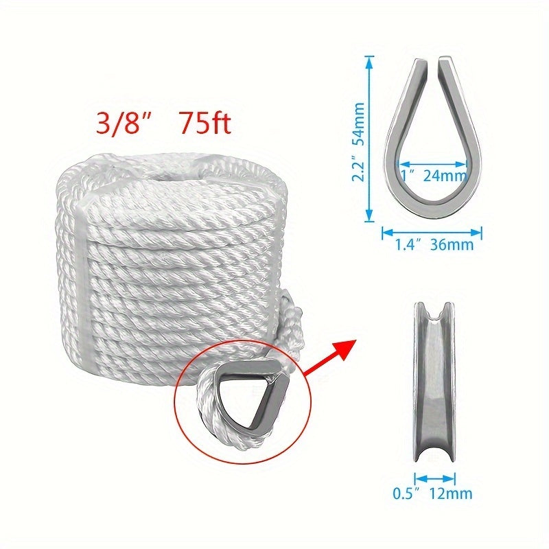 White Polypropylene Dock Line 22.86meter with Thimble - UV Resistant & Floatable Anchor Rope for Boats - Single Pack