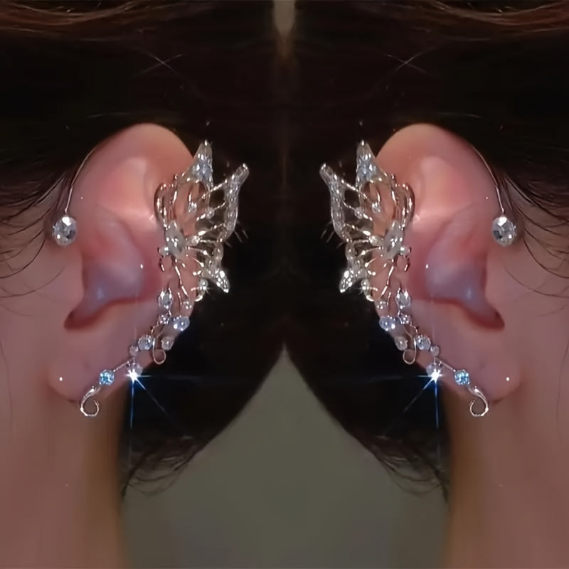 1/ 2pcs/ set of fashionable and shiny butterfly fairy earrings, exquisite and luxurious fairy ear crawling earrings, no need for perforation, suitable for women and girls, handmade fantasy role-playing elf ears