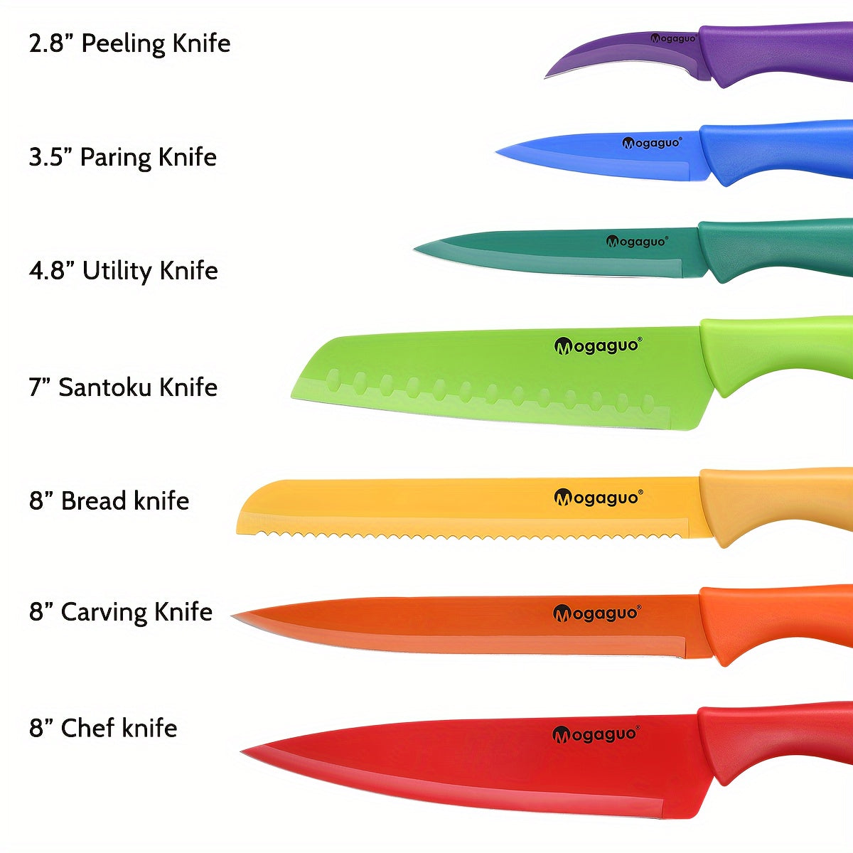 Kitchen Knife Set Dishwasher Safe, Sharp Stainless Steel Knife Set, Kitchen Knives Sets Professional with Sheaths 14pcs Rainbow, 7 Knives with 7 Blade Guards Non Stick