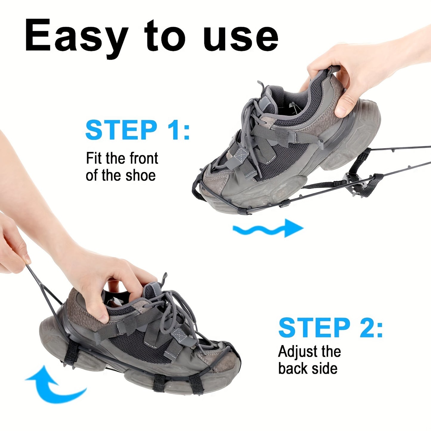 24-Tooth Stainless Steel Ice Grips - Anti-Slip Snow Claw Shoe Covers for Winter, Outdoor Hiking Crampons