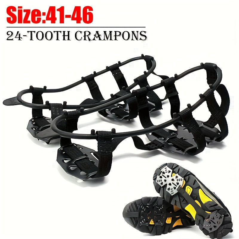 24-Tooth Stainless Steel Ice Grips - Anti-Slip Snow Claw Shoe Covers for Winter, Outdoor Hiking Crampons