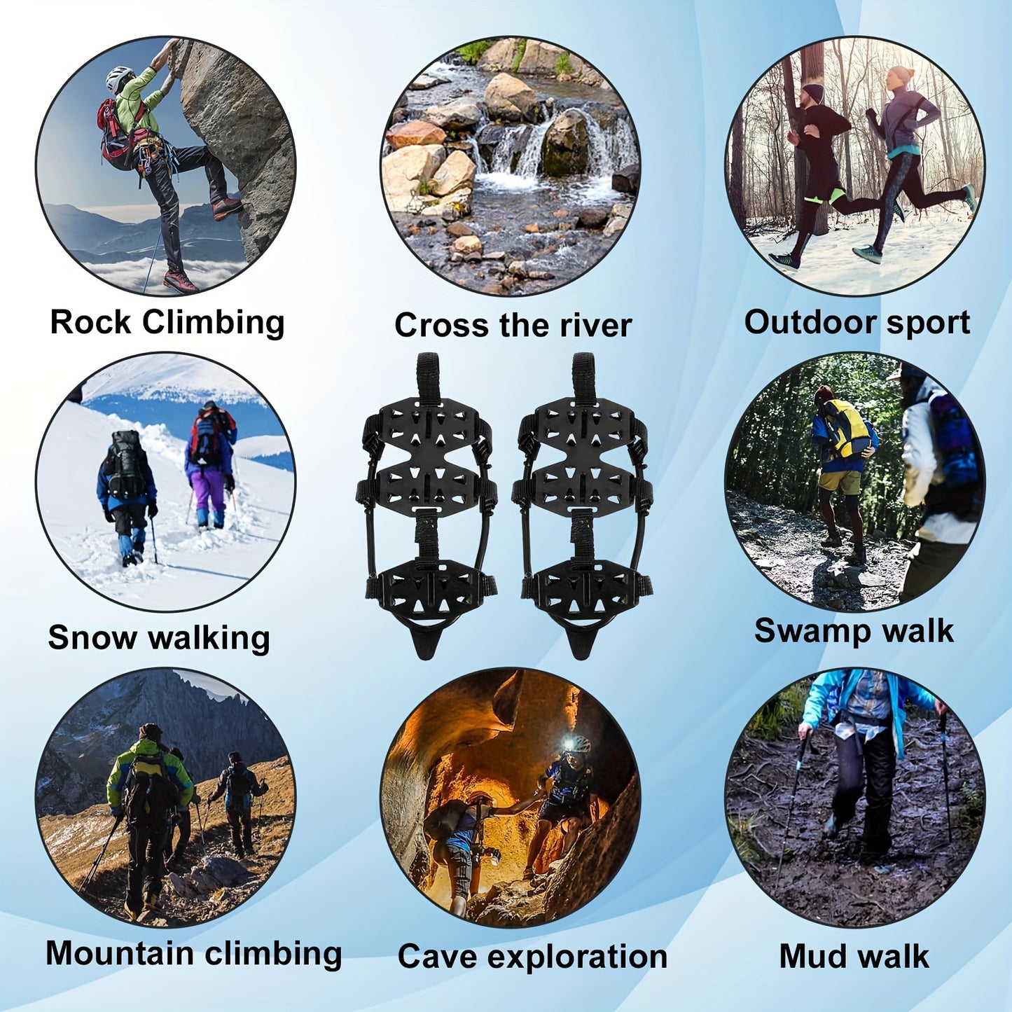 24-Tooth Stainless Steel Ice Grips - Anti-Slip Snow Claw Shoe Covers for Winter, Outdoor Hiking Crampons