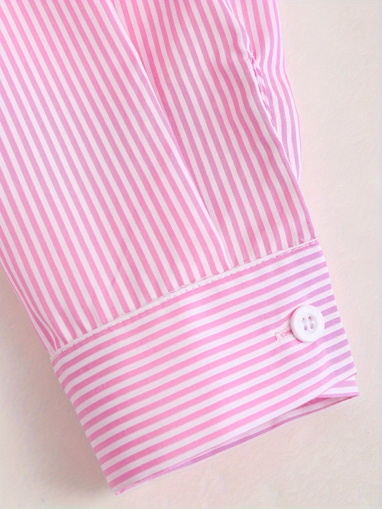 Women'S Casual Striped Polyester Blouse - 100% Polyester Long Sleeve Shirt with Lapel Collar, Button Details, Woven Fabric, Spring/Fall Collection