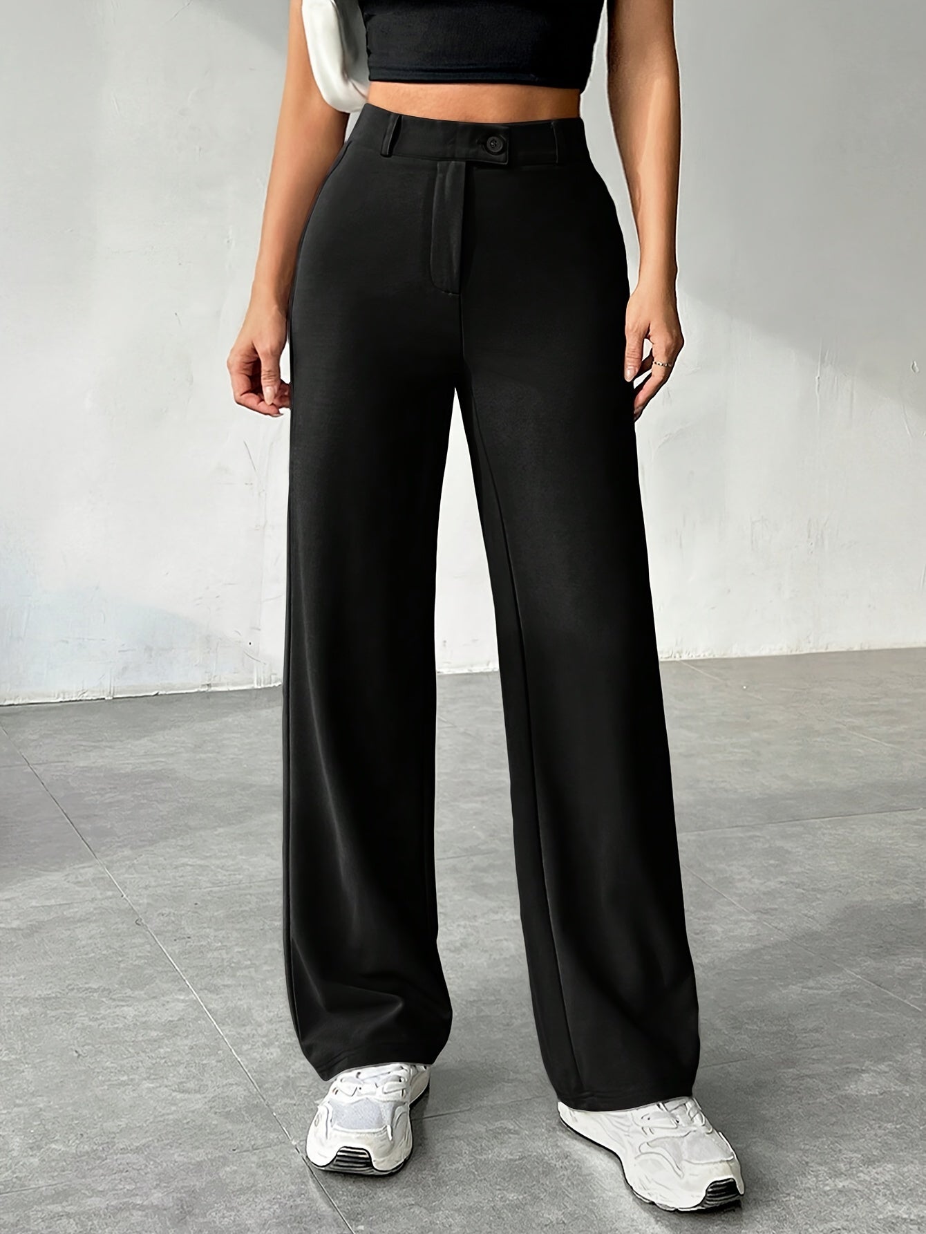 Women'S Casual Fit Straight Pants with Zipper - Solid Color, Woven Polyester, Adult Spring/Fall Collection