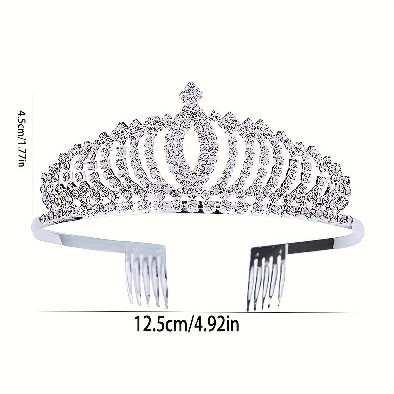 Royal Princess Tiara Headband, Full Rhinestone Crown with Comb, Bridal Wedding Birthday Banquet Hair Accessory, Fashionable Princess Style, 4.92x1.77 inches, Women's Special Occasion Jewelry Accessory Wedding & Birthday Celeb