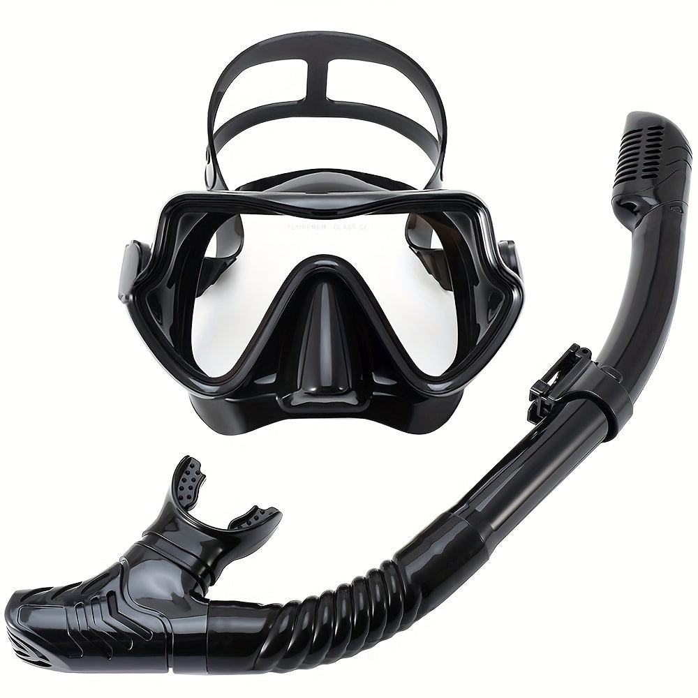 Unisex Premium Snorkeling Goggles with Wide-Angle View - Large Frame Silicone Mask & Anti-fog Breathing Tube Set for Comfortable, Leak-proof Diving Adventures