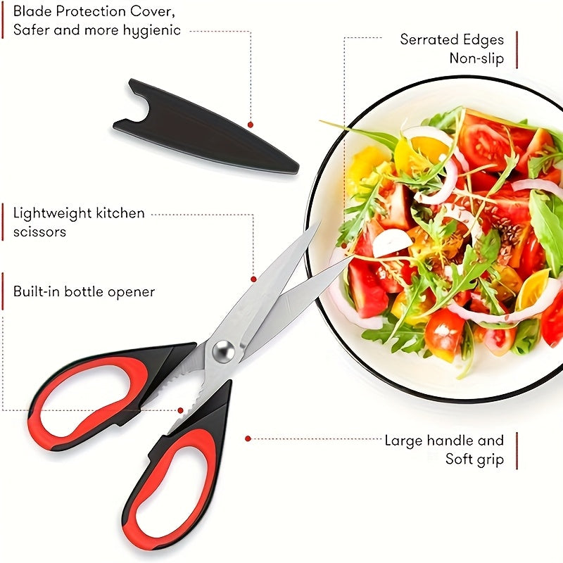 2-Pack Stainless Steel Kitchen Scissors - Heavy Duty All-Purpose Meat & Poultry Shears with Non-Slip Handles, Dishwasher Safe, Sharp Cutting Edge for Cooking & Utility Use - Black & Red/Black & Gray