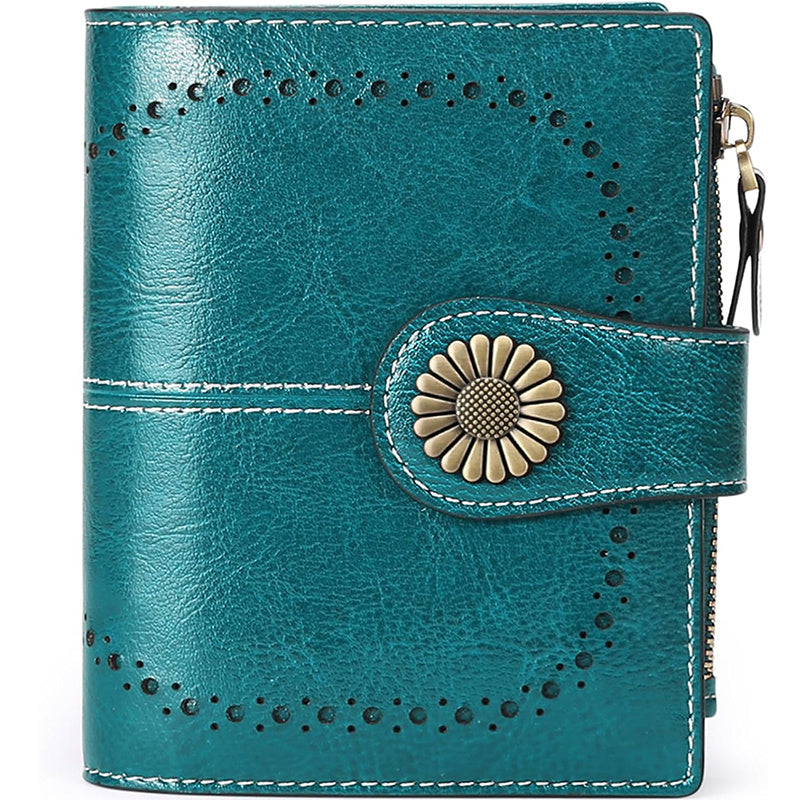 Women's Genuine Leather Short Wallet Card Holder, RFID Anti-theft Brush Coin Bag, Large Capacity Women's Credit Card Wallet with 18 Card Slots, 1 Coin Bag and 2 Cash Slots, Safely Store Cards and Cash, Fashionable and Elegant