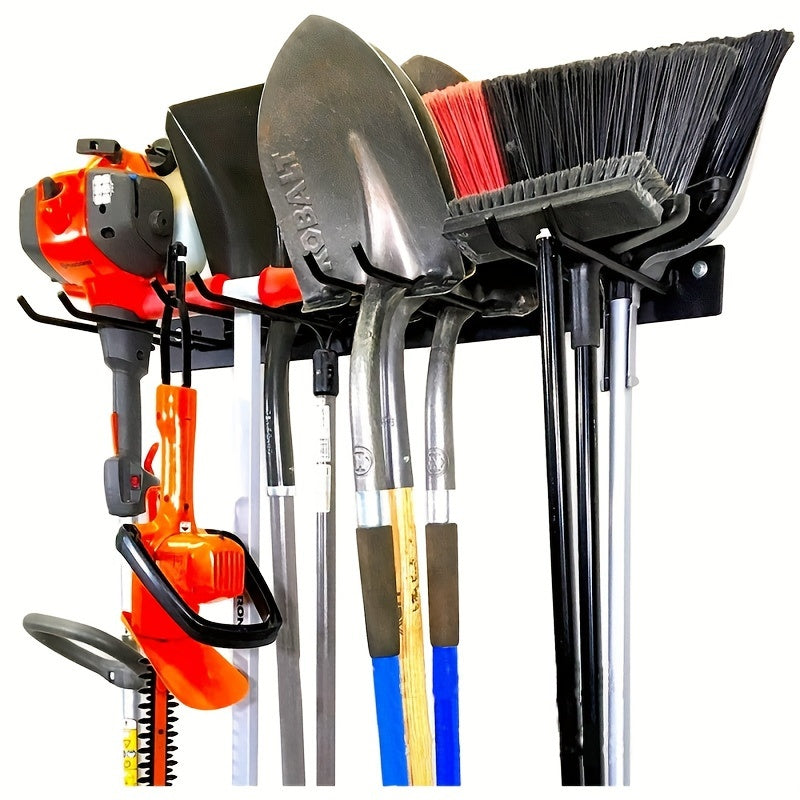 Iron Garden Tool Organizer Rack, Wall-Mounted Garage Storage Holder for Shovels, Rakes, Brooms, Hoses - 1 pc