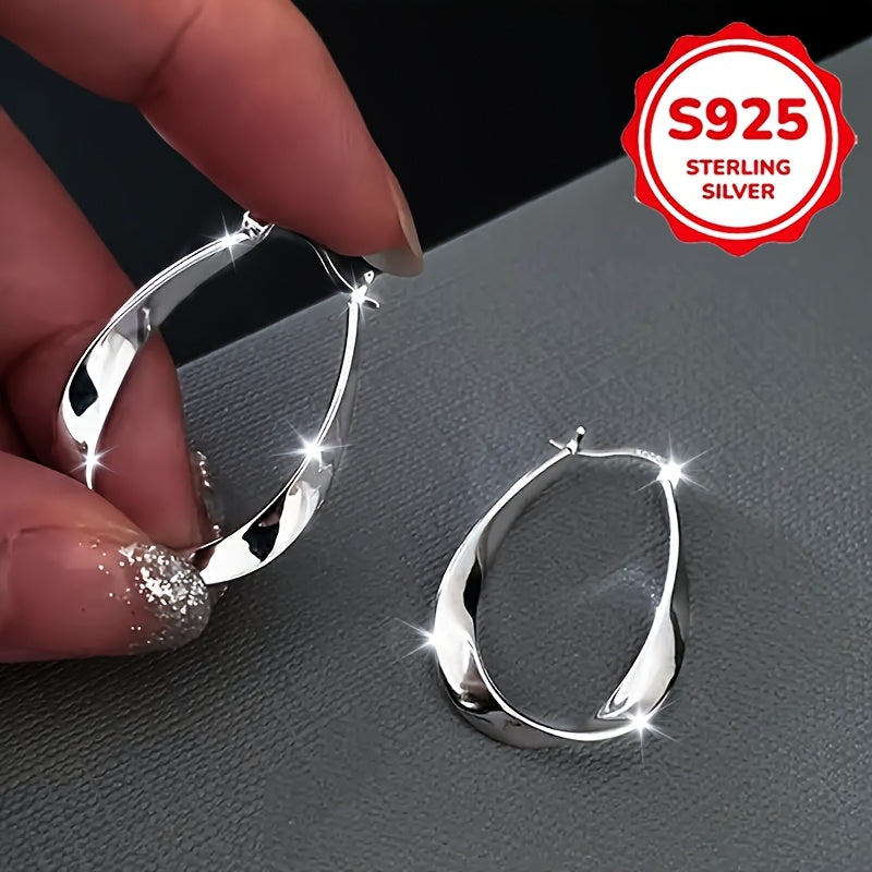 Elegant S925 Sterling Silver Mobius Twisted Design Earrings for Women, Hypoallergenic, Perfect Gift for Girlfriend, Suitable for Daily Wear - 2.9g, Atmospheric, Low Allergy,, Great for Girlfriends, Easter And Mother's Day, Fr