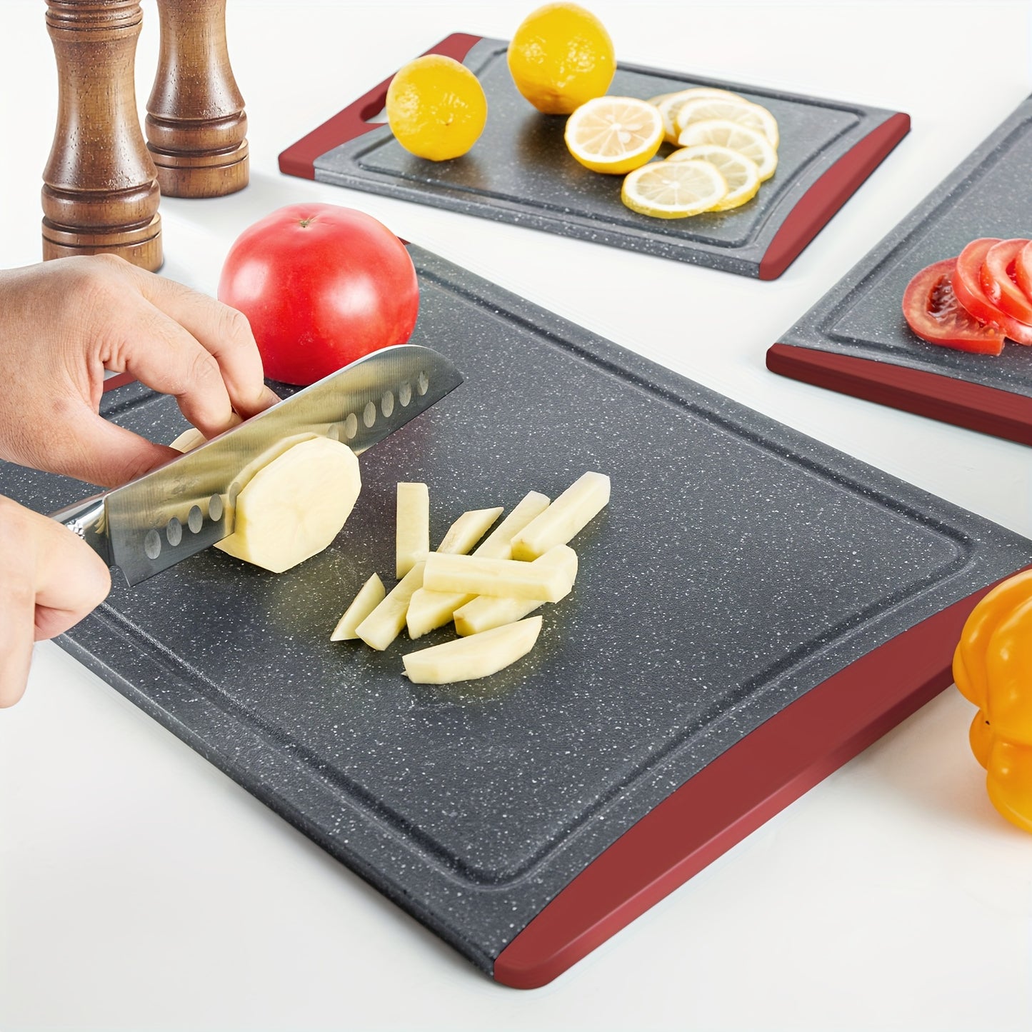 Extra Large Cutting Boards, Plastic Cutting Boards For Kitchen (Set Of 3) Cutting Board Set Dishwasher Chopping Board With Juice Grooves Easy-Grip Handles, Kitchen Gadgets, Kitchen Utensils. Red.Mother'S Day. Easter. Ramadan.