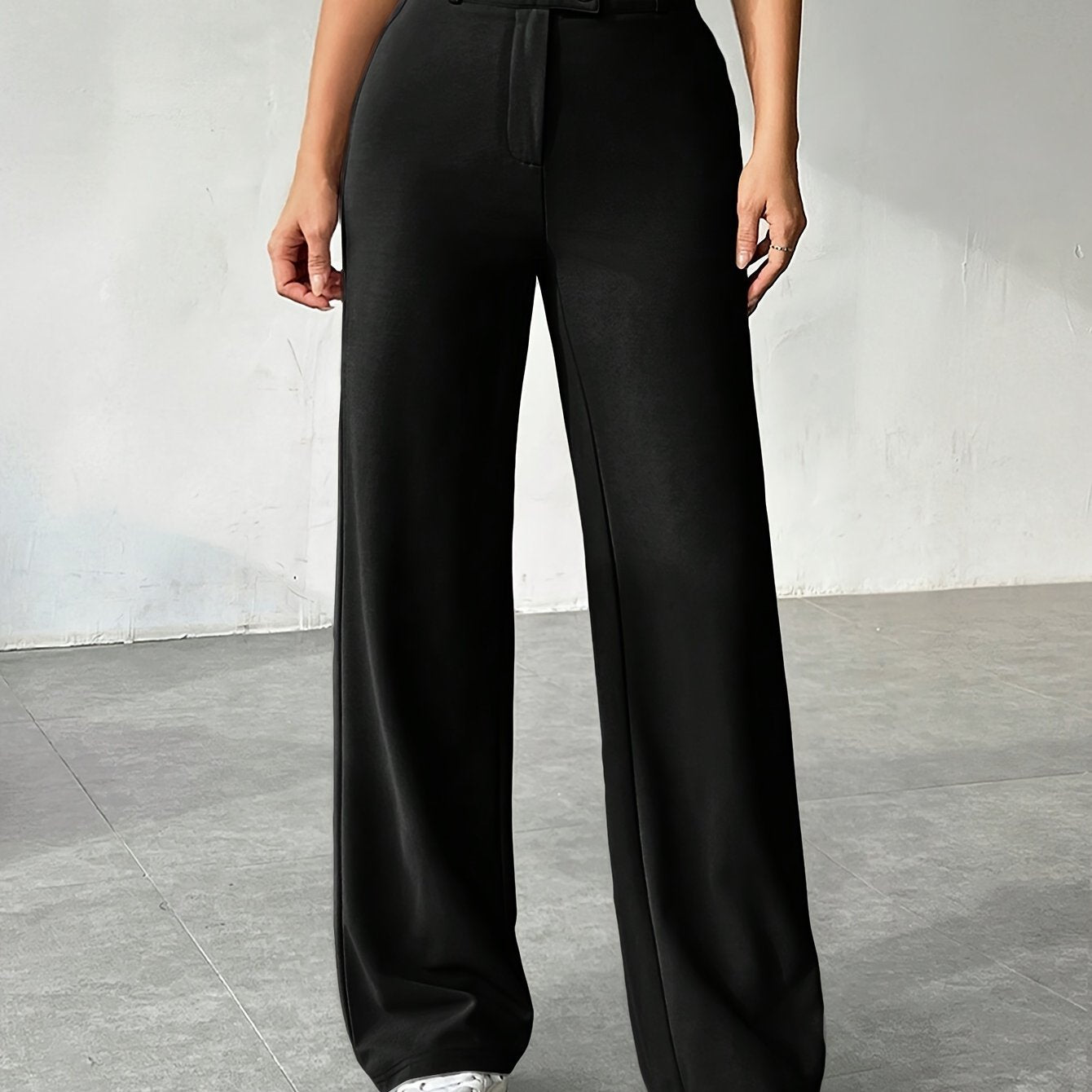 Women'S Casual Fit Straight Pants with Zipper - Solid Color, Woven Polyester, Adult Spring/Fall Collection