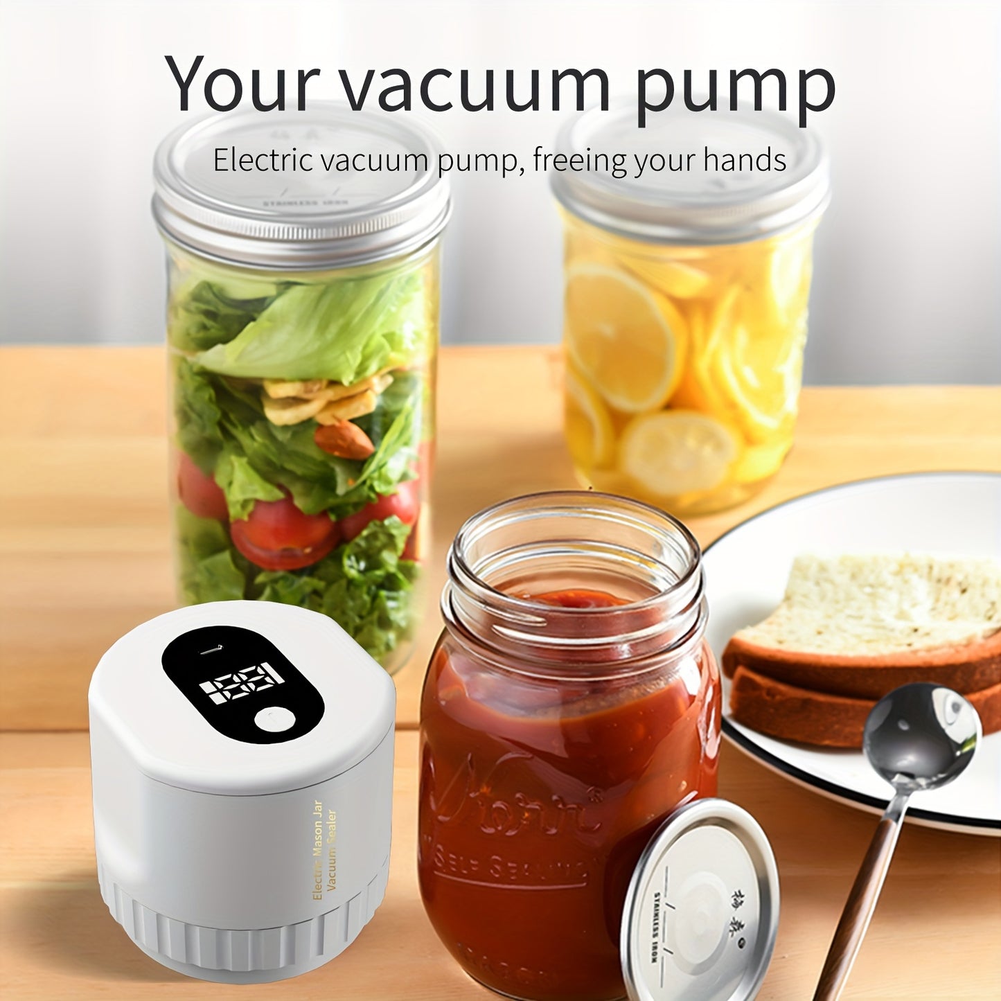 1pc, Electric Mason Jar Vacuum Sealer, Automatic Vacuum Pump With One-Touch Operation, Leak-Proof Seal For Regular And Wide-Mouth Canning Jar, Portable Food Saver For Freezer Dried Food Storage, Kitchen Tools